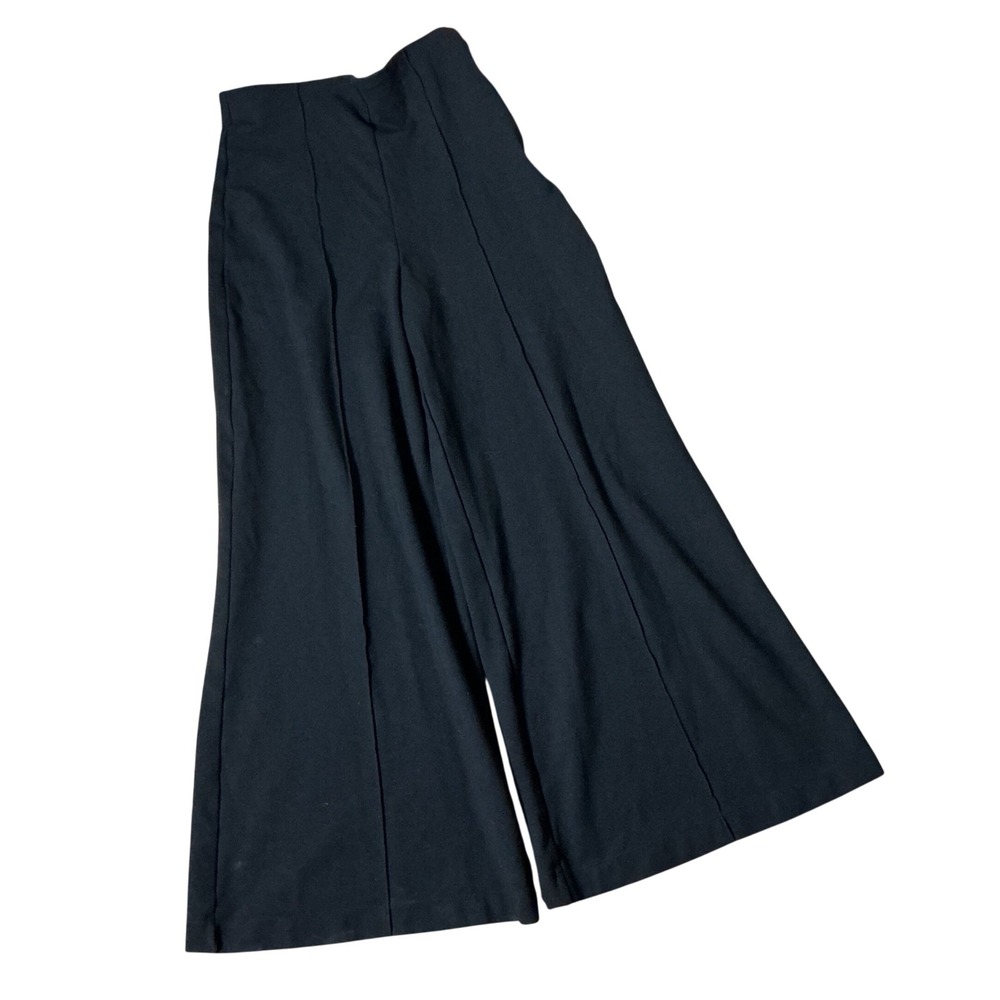 Quince‎ Ultra-Stretch Ponte Wide Leg Ankle Pants Women M Black Pintuck High Rise